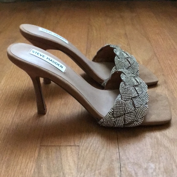 Steve Madden Jazlin Rhinestone Square Open Toe Stiletto Mule Heeled Sandal - Picture 5 of 16